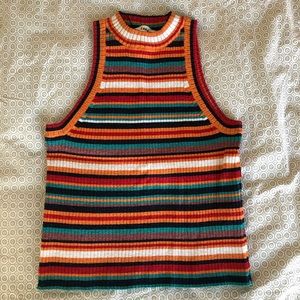 Metallic knit mock neck cropped tank